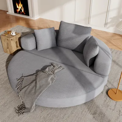 Produktbild von Merax Boneless Schlafsofa Polstersofa, modulares Klappsofabett mit Kissen, ovales Bodensofa aus Cordstoff, 2-in-1 Sofa Bett, Grau