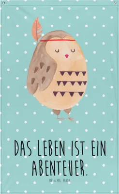 Produktbild von Mr. & Mrs. Panda Wandbild Eule Federschmuck - Türkis Pastell - Geschenk, Tapisserie, Stoffbild, Entspannt, mutig, Wandtuch, Gobelin, Waldtiere, Wandteppich, Abenteuer