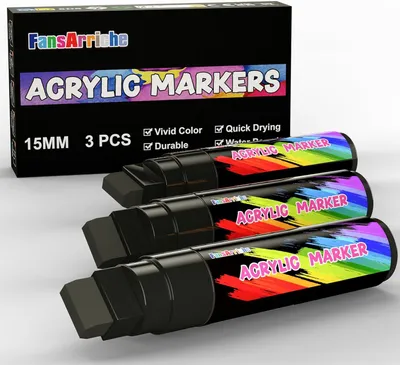 Imagen del producto de Rotulador de acrílico, punta de 15 mm, juego de 3 unidades, color , resistente al agua, ideal para lettering a mano