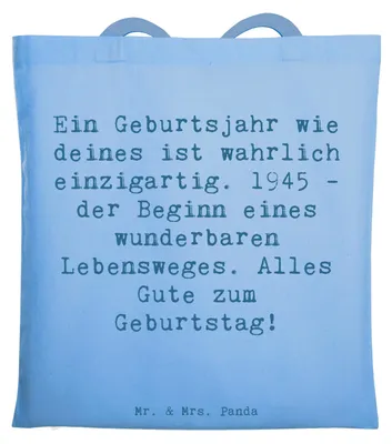Produktbild von Mr. & Mrs. Panda Jutebeutel Spruch 1945 Geburtstag - Sky Blue - Geschenk, besondere Geburtstagsgeschenke, Happy Birthday, Jubiläum, Uni Tasche, Tote Bag, Geburtstagsdeko