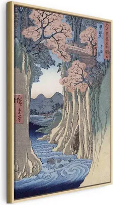 Produktbild von Italienischer Leinwand Leinwandbild - The monkey bridge in the Kai province from the series 'Rokuju-yoshu Meisho zue' (Utagawa Hiroshige) 80x120 cm Reproduktionen l-E-12309-b-a
