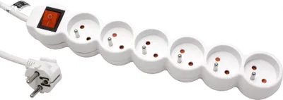 Obrázek produktu pro VALUE Vícenásobná zásuvka 230V/16A, 6x CZ, CEE 7/7(M) - 6x7/5(F), vypínač, bílá, 3m (19.99.0966)