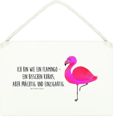 Produktbild von Mr. & Mrs. Panda Schild Flamingo Classic DIN A4 - Weiß - Geschenk, Wandbild Holz, holzbild, Stolz, Ich, Rosa, Holzschild, Türschild, Freundinnen, Prächtig, wandtafel