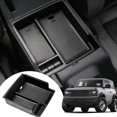 Produktbild von Mittelkonsolen-Organizer-Tablett, schwarze Mittelarmlehnen-Aufbewahrungsbox, Ersatz für Ford Bronco 2021 2022