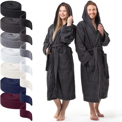 Produktbild von AR Line Kapuzen Bademantel 100% Baumwolle 450 g/m² – Uni Frottier Saunamantel, Größen S–XXXL, in Farbe: Anthrazit-Grau, in Größe: XL