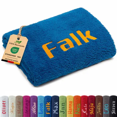Produktbild von AR Line Duschtuch 70x140 cm mit Namen bestickt – Personalisiertes Handtuch aus Baumwolle 500 g/m², Farbe: Royalblau
