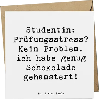 Produktbild von Mr. & Mrs. Panda Grußkarte Spruch Studentin Schokoladenliebe - Weiß - Geschenk, Beruf, faltkarte, besonderes, Berufsgestaltung, Glückwunschkarte, Bildung, doppelkarte