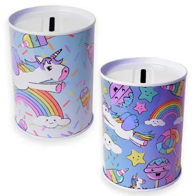 Produktbild von 2er Set TE-Trend Spardose Sparbüchse Einhorn Regenbogen Sparschwein Kinder Kindergeburtstag Mitgebsel mehrfarbig sortiert