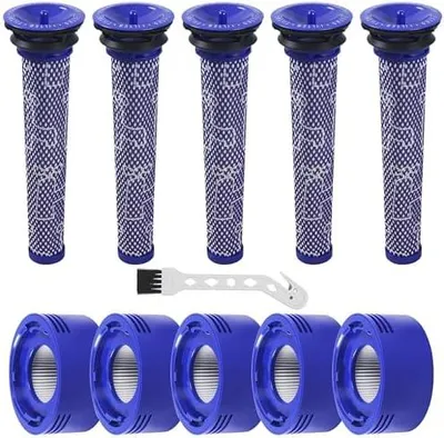 Produktbild von 10 Stück für Dyson V8 V7 Filter,V8 V7 Ersatzteile Filter Zubehör set für Dyson,5x Vorfilter + 5x HEPA Nachfilter mit 1 Bürsten,Austausch für DY-96566101, DY-96747801