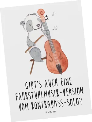 Produktbild von Mr. & Mrs. Panda Grußkarte Kontrabass Solo - Weiß - Geschenk, Postkarten, Streichinstrument, Jazzbands, Ansichtskarte, bildkarte, Musiker, Postkarte, Sinfonieorchester