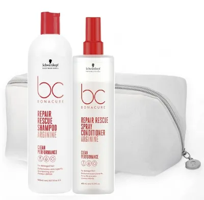 Immagine prodotto di Schwarzkopf BC Repair Rescue Shampoo 500 ml + Spray Conditioner 400 ml + sacchetto cosmetico