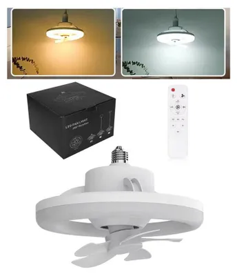 Obrázek produktu pro Stropní ventilátor s LED lampou, tichý a stmívatelný, otočný o 360°, s dálkovým ovládáním, do obývacího pokoje, ložnice a kuchyně, stropní ventilátor se zástrčkou