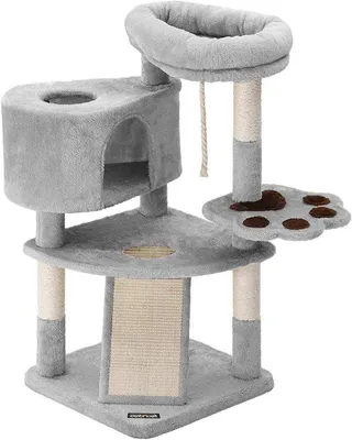 Immagine prodotto di Albero per gatti con tiragraffi e vialetto - Torre per gatti a più livelli per gatti fino a 7 kg - Grigio (49 x 49 x 95 cm)
