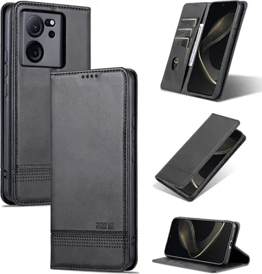 Produktbild von Leder Hülle für Xiaomi 13T / 13T Pro / Redmi K60 Ultra, Klapphüllen Brieftasche Magnetverschluss Ständer Schutzhülle Schwarz
