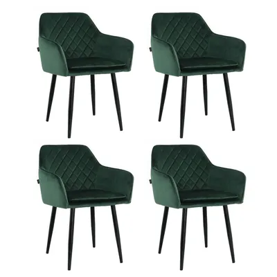 Produktbild von Lina® Noble Esszimmerstühle, 4er Set, Samt, Grün - Küchenstuhl, Wohnzimmerstuhl, Design Stuhl mit Armlehnen - Samt Stühle Esszimmer mit schwarzen Metallbeinen