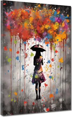 Produktbild von Abstrakt Frau mit Regenschirm Leinwandbild Wandbild Kunstdruck XL Wanddeko: 75x100x4cm