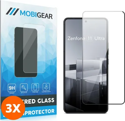 Produktbild von Mobigear Premium Displayschutzfolie für ASUS Zenfone 11 Ultra, gehärtetes Glas, Displayschutzfolie – kompatibel mit Hüllen (3er-Pack)