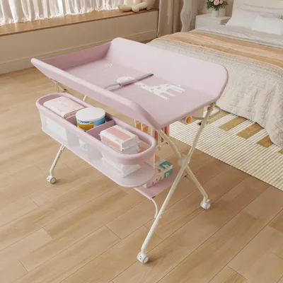 Produktbild von 3 in 1 Tragbarer Wickeltisch für Babys,Multifunktionaler Wickelkommode mit Aufbewahrungskorb,Klappbar Wickelstation höhenverstellbar 75x68x83-91cm