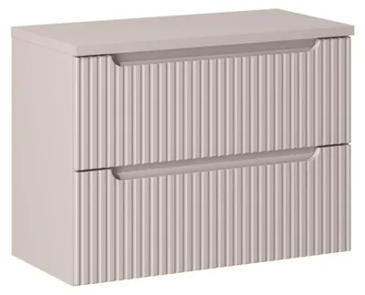 Image de Ensemble de salle de bain suspendu VANO cachemire mat 80cm : meuble sous vasque à tiroirs rainuré + plan pour vasque