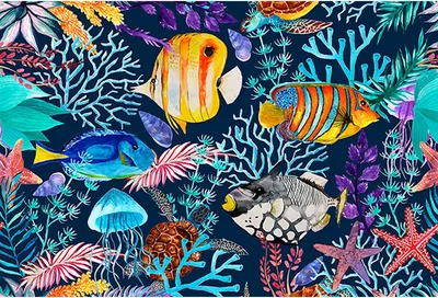 Produktbild von Tadessi Fototapete | Unterwasser | 4.00 m x 2.70 m | Bunt | Blau | Wandbild | Digitaldruck