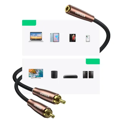 Image de Câble Ugreen audio mini-jack 3,5 mm (femelle) - 2 RCA (mâle) 1m brun (AV198 50130)