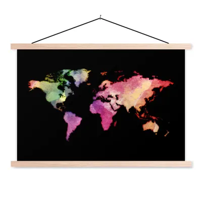 Produktbild von MuchoWow® Textilposter Weltkarte - Regenbogen - Aquarell 60x40 cm mit holzfarbenen Rahmen - Bilder