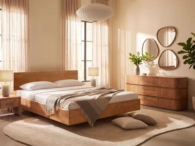 Produktbild von Bett Saipan 180x200 mit Kopfteil Akazie