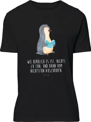 Produktbild von Mr. & Mrs. Panda oberteil Pinguin Buch - Schwarz - Geschenk, Tshirt, S T-Shirt, Statementshirt, Lesen, Pause, Urlaub, Shirt