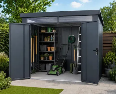Produktbild von Garten-Gerätehaus Anthrazit 243 × 183 × 227 cm – Wetterfest, Abschließbar & Pflegeleicht
