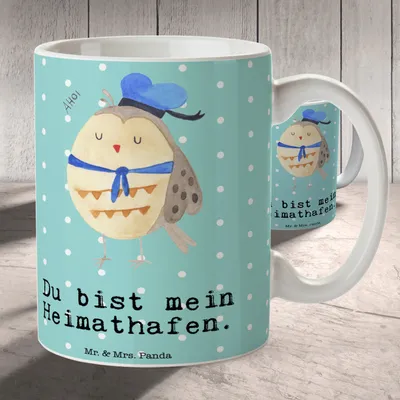 Produktbild von Mr. & Mrs. Panda Tasse Eule Matrose - Türkis Pastell - Geschenk, Freundin, Pott, Kaffeetasse, Teetasse, Heimathafen, Ehe, Teebecher, Kaffeebecher, Owl