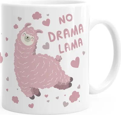 Produktbild von Kaffee-Tasse Spruch No Drama Lama Tier Motiv rosa Bürotasse lustige Kaffeebecher MoonWorks® weiß Keramik-Tasse