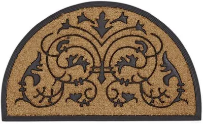 Produktbild von Famanu Halbrunde Fußmatte aus Kokos, 100 x 60 cm, mit Antirutsch, ideal für Innen und Außen, Schmutzfangmatte in Braun