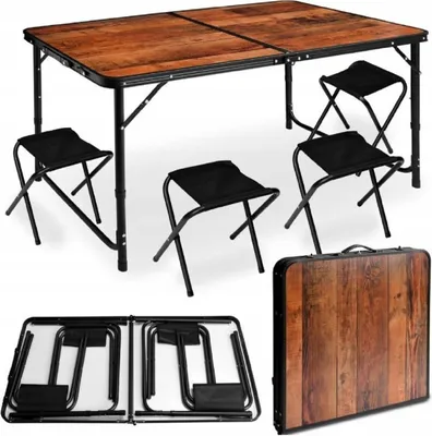 Produktbild von Klapptisch 4 Stühlen Set Faltbar 120x60 cm Tragegriff Höhenverstellung Camping 10952