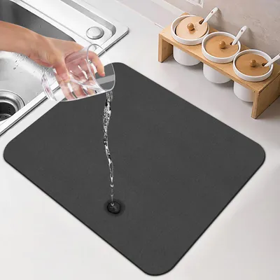 Produktbild von Abtropfmatte für Kaffeemaschinen, 40 x 30 cm, Abtropfmatte für Spülbecken, Abtropfmatte für Kaffeemaschinen, Abtropfmatte für Küchenspülen mit schmutzabweisender Oberfläche, schnelltrocknende Geschirrabtropfmatte, graue Kaffeematte