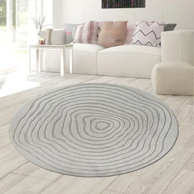 Produktbild von Runder Teppich grau mit 3D-Wellenmuster weich & modern für Wohnräume Größe - 120 cm Rund