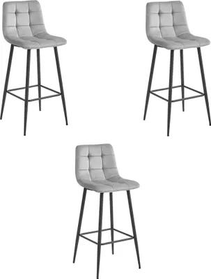 Productafbeelding van Barkruk - Leobert - Arceto - Grijs zilveren fluweel / Zwarte poten - Set van 3