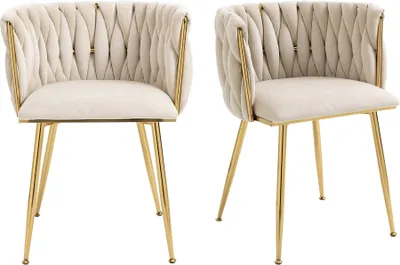 Produktbild von Esszimmerstuhl 2er/Set Loungesessel Kuechenstuhl Wohnzimmerstuhl Polsterstuhl Schlafzimmerstuhl Buerostuhl Beige Samt Gepolsterte Stuehle