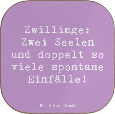 Produktbild von Mr. & Mrs. Panda Getränkeuntersetzer Spruch Zwillinge Abenteuer - Lavendeltraum - Geschenk, Einzigartig, Dualität, Sternzeichen, Coaster, Geschenke, Zwillingshumor