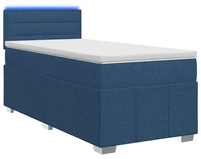 Image de vidaXL Lit boxspring avec matelas avec tête de lit bleu 90 x 200 cm Tissu