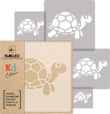 Produktbild von Schablonen Malen für Kinder, 5 Stück Set 9x9 cm bis 34x34 cm Schildkröte Tier Reptil, Wiederverwendbare Kunststoff für Kinderzimmer Malvorlage Raumdekoration