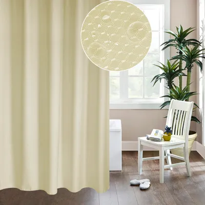 Produktbild von zasłona prysznicowa 180x200 cm Wodoodporne zasłony prysznicowe zapobiegające pleśni Zagęszczone zasłony łazienkowe Waffle Unicoloured z pierścieniami do zasłon prysznicowych, beżowy
