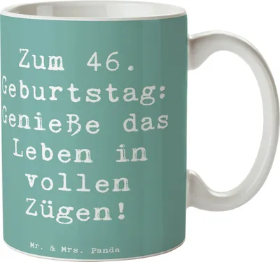 Produktbild von Mr. & Mrs. Panda Kaffeetasse Spruch 46. Geburtstag Lebensfreude - Meeresbrise - Geschenk, Glückwunsch, Becher, Happy Birthday, Tasse, Feier, Bedruckte, Pott, haferl