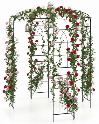 Zdjęcie produktu dla Pawilon ogrodowy w kształcie klatki dla ptaków, solidna metalowa pergola ogrodowa z haczykami do zawieszania roślin pnących, idealna na ceremonie ślubne, kuta żelazna altanka ogrodowa do ogrodu, tarasu i trawnika