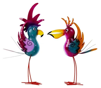 Produktbild von 2er Set Vogelfiguren exotisch bunt 41/47cm Metall stehend Dekofigur Haus Garten
