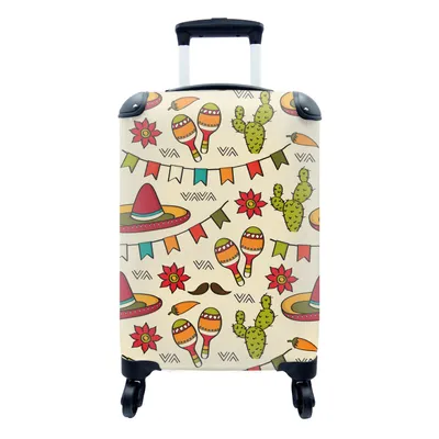 Produktbild von MuchoWow® Koffer Handgepäck Trolley Rollkoffer Kleine Reisekoffer mit 4 Rollen - Mexiko - Kaktus - Muster - Cabin Size < 55x40x23 cm & 55x40x20 cm - Fotokoffer - Kabinenkoffer - Boardgepäck - Reise-Box - Reisekoffer - Reisegepäck - Koffer mit Bild - Trolley für Kinder