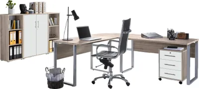 Produktbild von Büromöbel-Set TABOR PRO 2 in Eiche Sonoma / weiß matt, Arbeitszimmer Komplett-Set