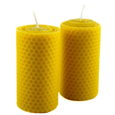 Naturra Stumpenkerzen 2er Set aus reinem Bienenwachs handgefertigte Rollkerzen mit Wabenmuster