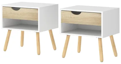Obrázok produktu pre Sada dvoch nočných stolíkov – nočný stolík – s zásuvkou a odkladacou plochou – drevo – moderný, minimalistický štýl – 50x39x51 cm – biela farba