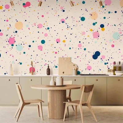 Produktbild von Vlies Fototapete - Dots Speckles and Splatters Multicolored Cheerful Pattern on a Light Pink Background 400x280 cm Muster f-H-10031-a-a