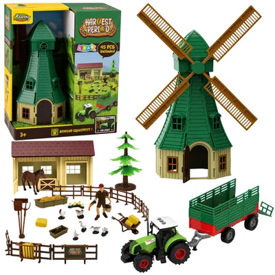 Productafbeelding van Boerderijset met tractor, windmolen, stalwagen en dierenfiguren, 45-delig.